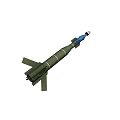 Military Missile Weapon Featuring Blue Nose Cone Green Body And Tail Fins