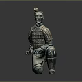 Ancient Chinese Terracotta Warrior Sculpture With Kneeling Pose And Intricate Armor