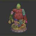 Red Cartoonish Creature Character Sculpture With Large Arms Standing On Decorative Base