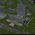 Modern Office Building Complex With Green Surroundings Roads Plaza And Entrance Area