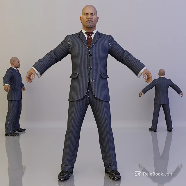 Man Wearing Formal Pinstripe Suit Displayed from Front Side and Back Angles 3d model 