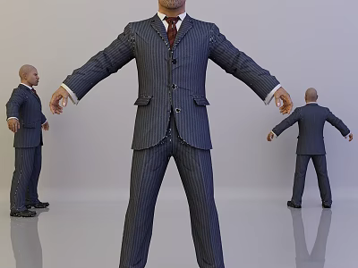 Man Wearing Formal Pinstripe Suit Displayed from Front Side and Back Angles 3d model