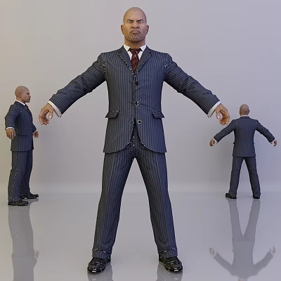 Man Wearing Formal Pinstripe Suit Displayed from Front Side and Back Angles 3d model