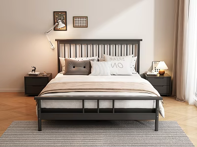Modern Bed Linen With Black Headboard Striped LOVE Letter Pillows And Table Lamps 3d model