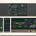 School Chalkboard Wall With Welcome Back Graffiti And Learning Supplies Art