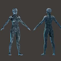 Blue Humanoid Biomechanical Characters With Front And Back Views And Detailed Body Structure