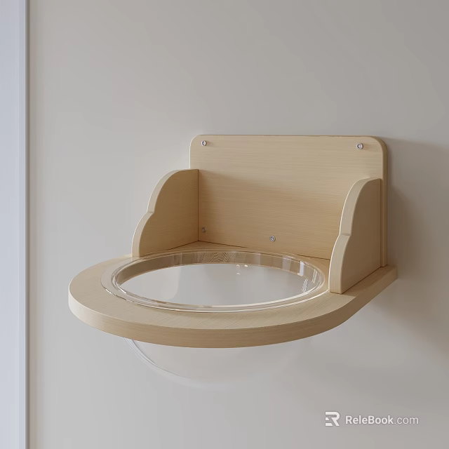Wall Mounted Wooden Cat Tree With Transparent Round Platform For Cats 3d model 