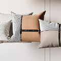 Modern Decorative Pillows In Brown Gray White With Checkered Striped Patterns And Fabric Wall