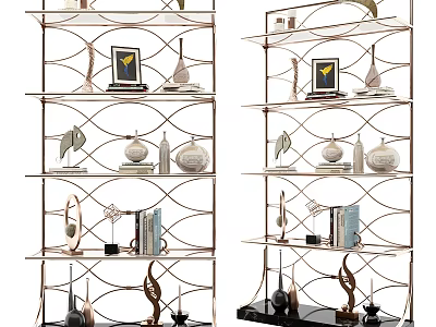 Elegant Modern Open Design Metal Shelving Unit With Decorative Art And Books 3d model