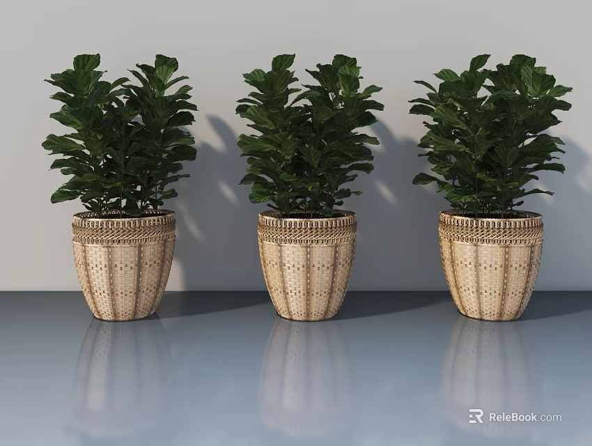 Modern Pet Cabinet With Three Woven Basket Planters On Gray Surface 3d model 