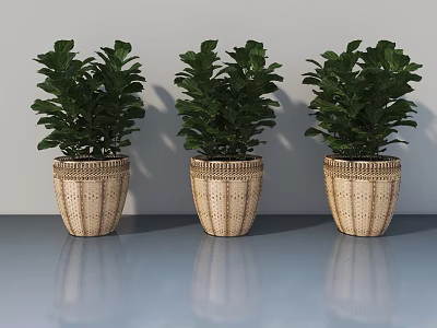 Modern Pet Cabinet With Three Woven Basket Planters On Gray Surface 3d model