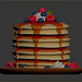 Stack of Fluffy Pancakes Topped with Fresh Berries Whipped Cream and Syrup