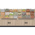 Wooden Display Shelves With Transparent Plastic Baskets For Snacks Multi Tier Design And Cabinets