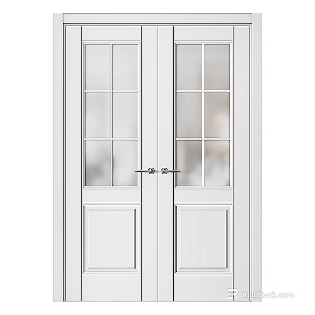 Classic White Interior Double Doors With Grid Pane Glass And Sleek Frame 3d model 