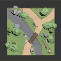 3D Natural Scene Design With Stream Wooden Bridge Trees Stones And Path