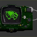 Green Daily Life Device With Wolf Head Screen Buttons Knobs And Cable 3d model