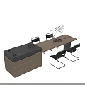 Rectangular Dining Table Set with Black Metal-Legged Chairs Light Wood Cabinet and Potted Plant Tray