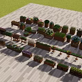 Outdoor Wooden Flower Stands With Green Plants Flowers And People Gardening In Stone Paved
