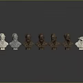 Graduated Color Bust Sculptures Arranged in a Row on Dark Background with Reflections