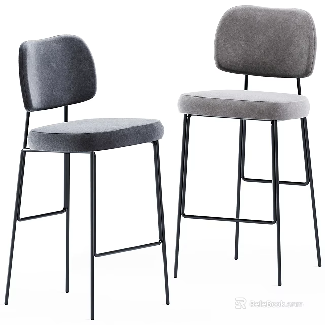 Modern Grey Bar Stools With Black Metal Frame And Comfortable Backrest Design 3d model