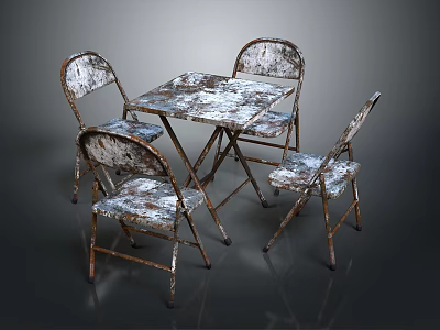 Vintage Style Folding Table And Chairs Set With Distressed Metal Finish 3d model