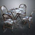 Vintage Style Folding Table And Chairs Set With Distressed Metal Finish