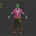 Game Movie Character Wearing Red T-shirt Black Bandana with Tattoos Dark Pants Yellow Fanny Pack