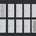 Ten White Hinged Doors Arranged In Two Rows Five Columns With Simple Handles Dark Background 3d model