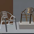 Silver And Gold Metal Frame Leisure Chairs With Curved Armrests Striped Backrests Modern Design