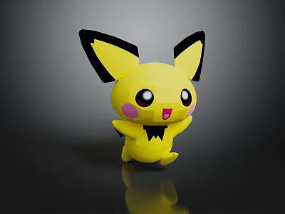 Cute Yellow Game Movie Character With Big Black Ears And Pink Cheeks 3d model