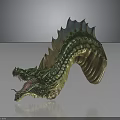 Green Mythical Dragon Character With Open Mouth Sharp Teeth And Colorful Back Fins