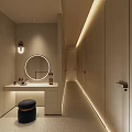 Modern Beauty Hair Studio Interior With Vanity Table Round Mirror Beauty Products And Warm Lighting