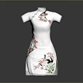White Cheongsam with Plum Blossom and Crane Patterns Short Sleeves and Mandarin Collar Design