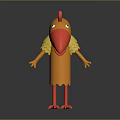 Playful Colorful Bird Character With Red Comb Yellow Body Red Beak And Red Feet