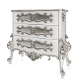 Classical Chest of Drawers with Silver and Gold Carved Details and Ornate Legs