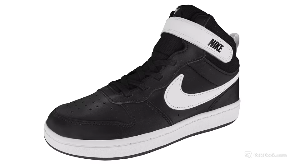 Black High Top Leather Shoes With White Nike Logo Athletic Casual Style 3d model 
