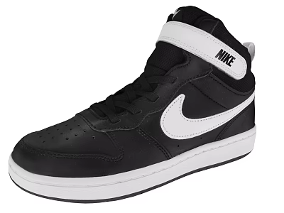 Black High Top Leather Shoes With White Nike Logo Athletic Casual Style 3d model