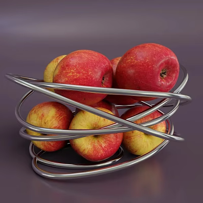 Red and Yellow Apples in Metal Spiral Fruit Bowl on Gray Surface 3d model Red and Yellow Apples in Metal Spiral Fruit Bowl on Gray Surface 3d model