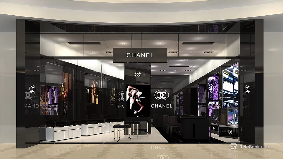 CHANEL Luxury Mall Store Exterior Design With Brand Logo And Window 3d model 
