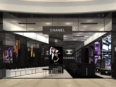 CHANEL Luxury Mall Store Exterior Design With Brand Logo And Window 3d model