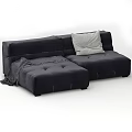 Modern Tufted Two Seater Sofa With Light Gray Pillow And Soft Blanket 3d model