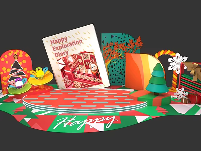 Happy Exploration Diary Photo Check In Spot With Colorful Decorations Christmas Tree Gifts And Snowflakes 3d model