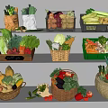 Fresh Assorted Fruits Displayed in Baskets Wooden Crates and Plastic Containers on Shelves