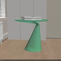 Stylish Modern Side Table With Green Spiral Base And Transparent Glass Top Design
