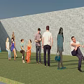 Group Of People Gathering In Outdoor Area With Grass And Wall