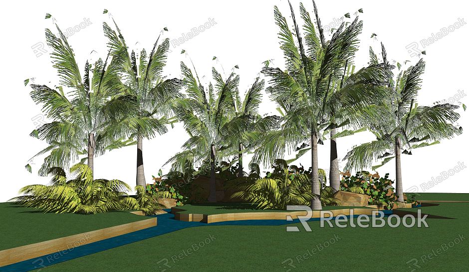 Modern Tree Trees Flowers and Stones model