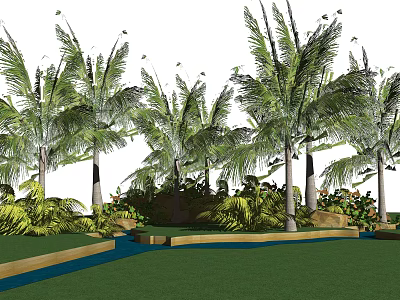 Tall Arbor Trees In Lush Garden With Green Grass And Pathway 3d model