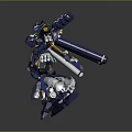 Futuristic Blue And Yellow Armored Mech Game Movie Character With Mechanical Weapons And Detailed Design