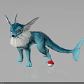 Blue Fantasy Creature With Fox Ears Fish Tail Standing By Red White Ball