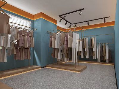 Elegant Modern Wedding Dress Shop Interior With Hanging Bridal Gowns And Display Racks 3d model